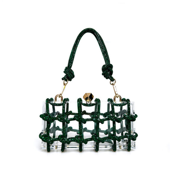 French Sweet Shiny Rhinestone Banquet Small Square Bag - Image 4