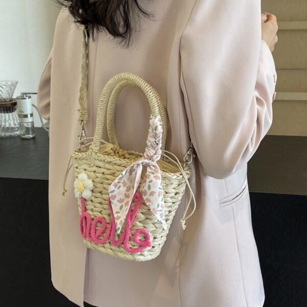 Woven Handbag Women's Fashion Letter Straw Cross Body Bag - Image 4