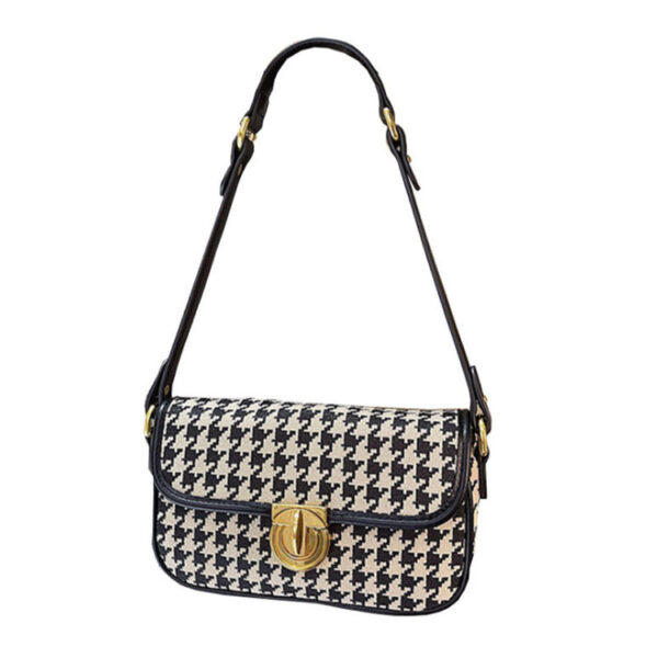 Women's Houndstooth One Shoulder Underarm Baguette Bag - Image 7